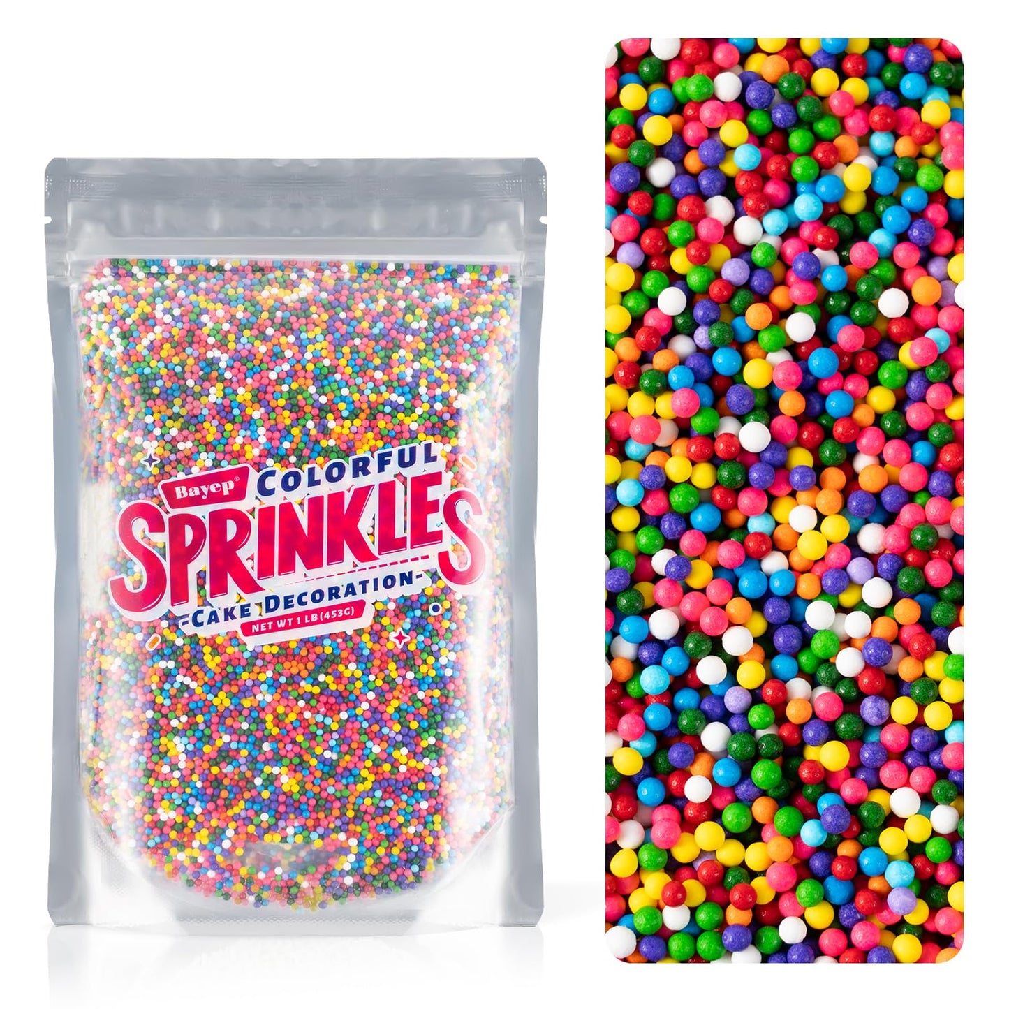 Rainbow Nonpareil Sprinkles Bulk 1 Pound 2Mm Rainbow Pearls Suagr Sprinkles For Cake Decorating Ice Cream Dessert Toppings Cookies Cupcakes Mini Round Birthday Candy
