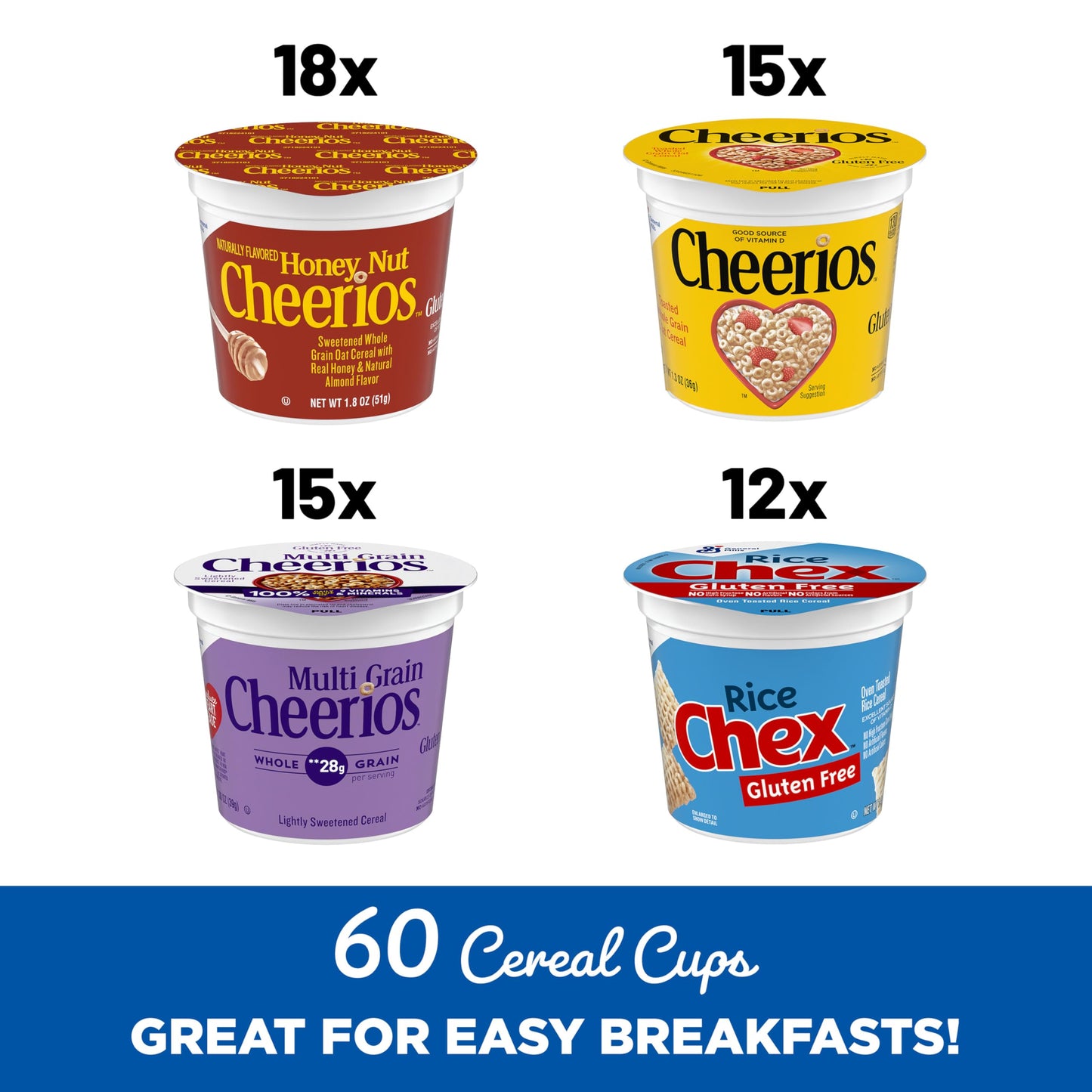 General Mills Assorted Goodness Cereal Variety Pack, Single Serve Cups, 60 Count