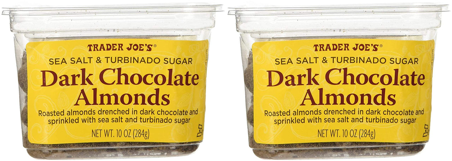 Trader Joe's Sea Salt & Turbinado Sugar Dark Chocolate Almonds 10 oz Pack of 2