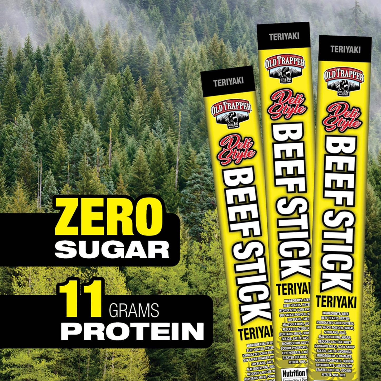 Old Trapper Deli-Style Sausage Sticks, Teriyaki Flavor, 1.75-Ounce Individually Wrapped Packages, 10 Grams Of Protein Per Servin