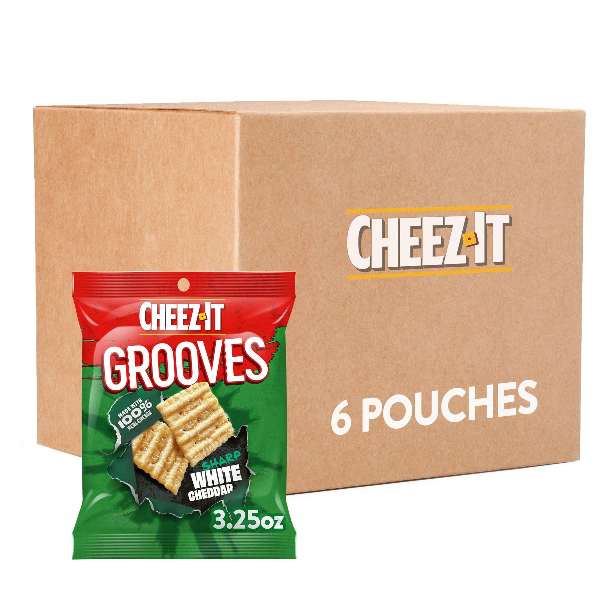 Cheez-It Grooves Crunchy Cheese Crackers, Snack Crackers, Lunch Snacks, Sharp White Cheddar (6 Pouches)
