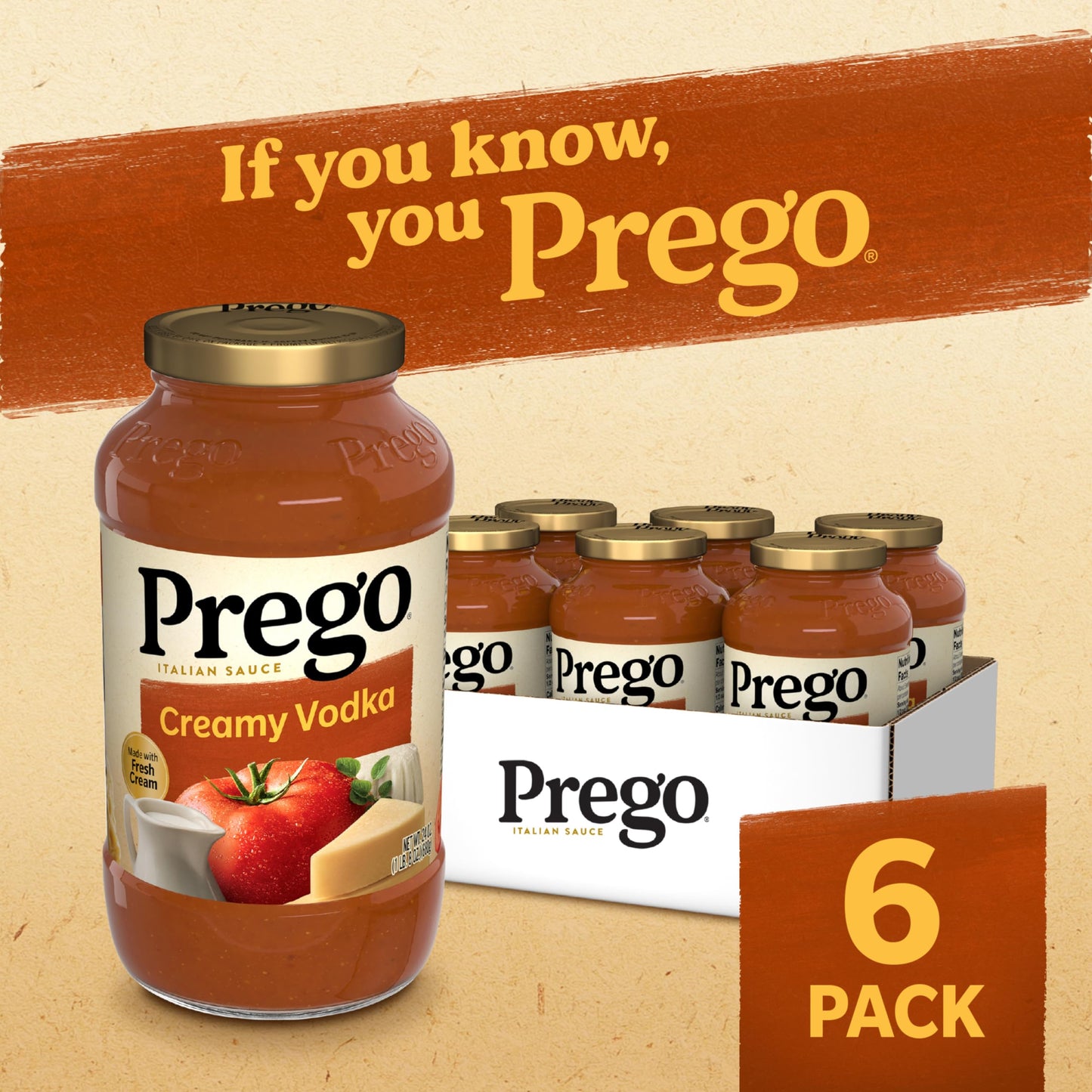 Prego Creamy spirit-inspired flavor Sauce, 24 OZ Jar, Pack of 6, 1.5 Pound Total Weight