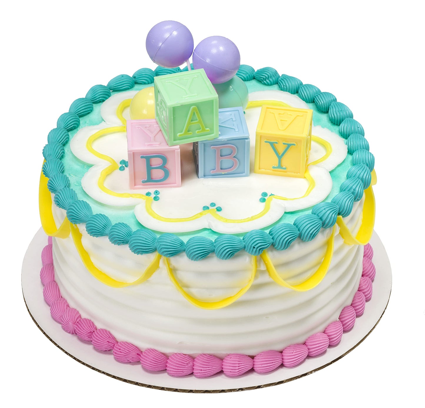 Decopac B-A-B-Y Blocks Decoset Cake Decoration Blue, Pink, Yellow, Approximately 5'' High