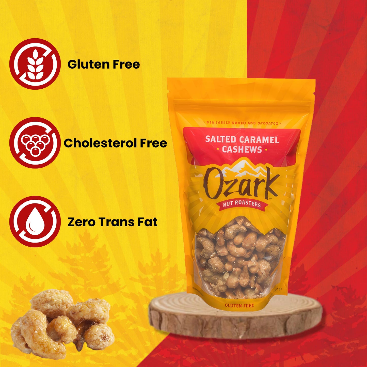 Ozark Nut Roasters Salted Caramel Cashews, Gluten-Free Gourmet Snack Nuts, 14 oz