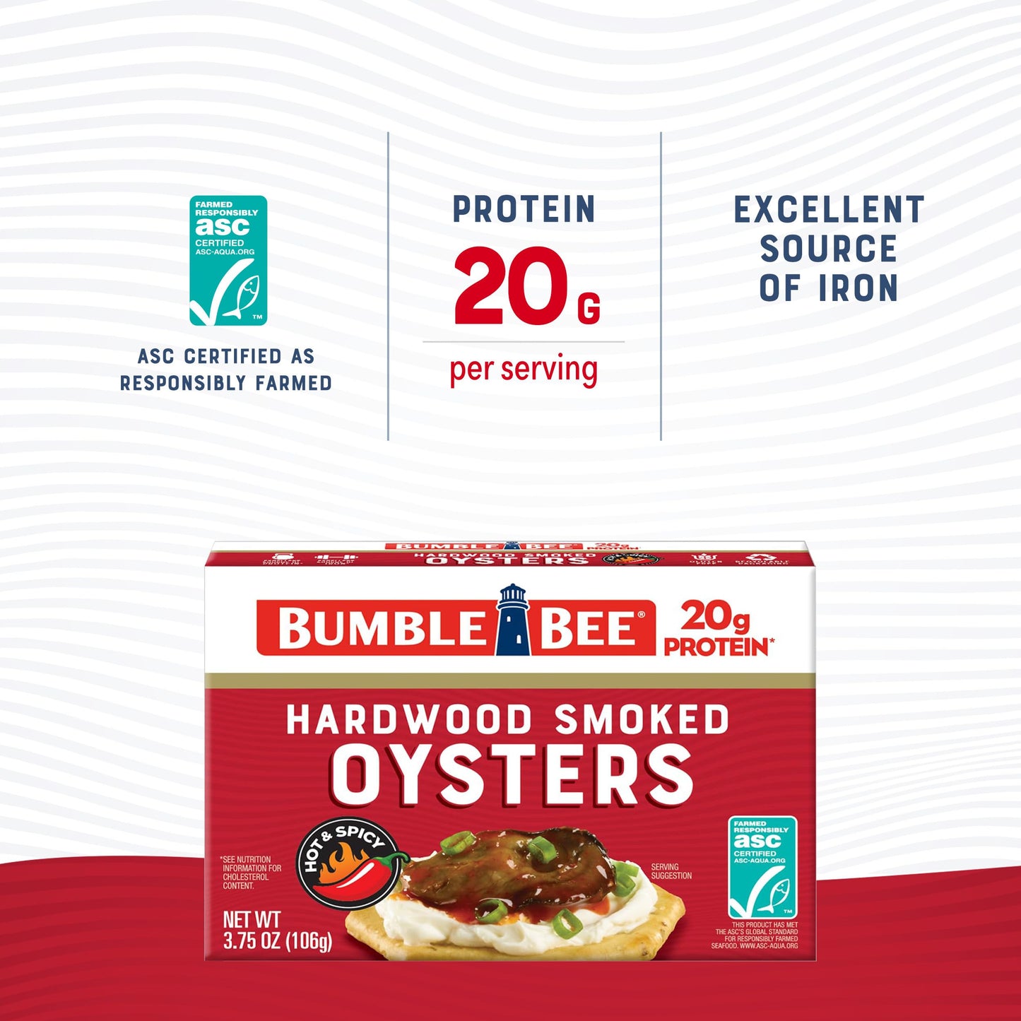 Bumble Bee Hot & Spicy Smoked Oysters, 3.75 oz Tin, Pack of 12, Gluten Free, 20g Protein per Serving