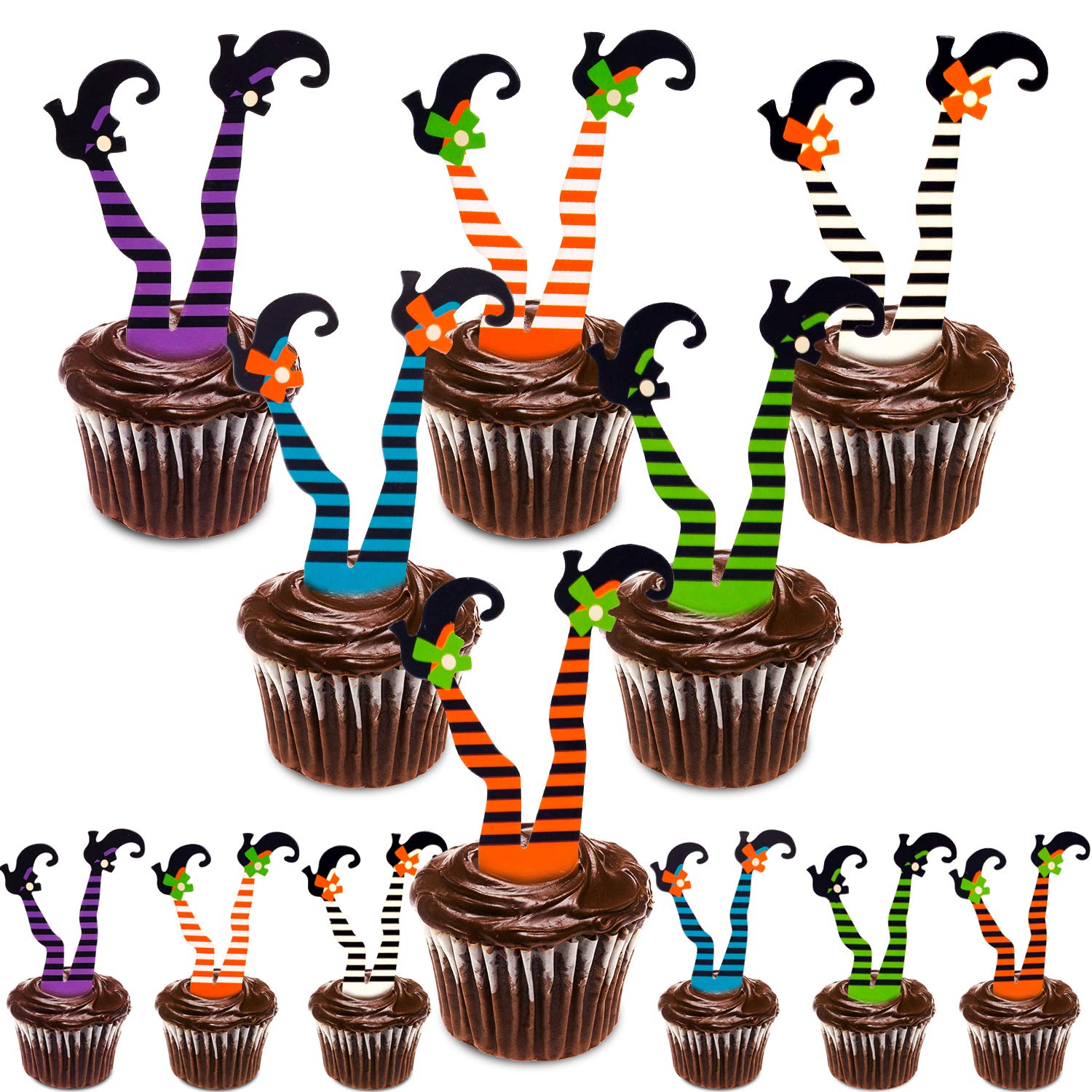 Whaline Halloween Cupcake Toppers Witch Boot Paper Cupcake Decorations For Cupcake Dish Decoration Party Supplies, 30 Pack