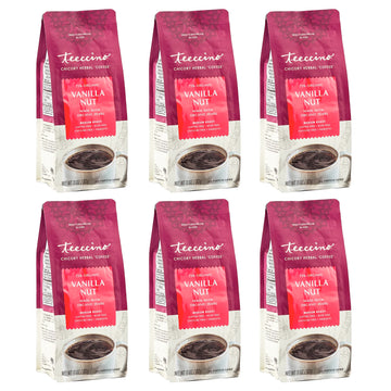 Teeccino Vanilla Nut Ground Herbal Coffee - Caffeine Free, Acid Free, Medium Roast, 11 Ounce (Pack of 6)