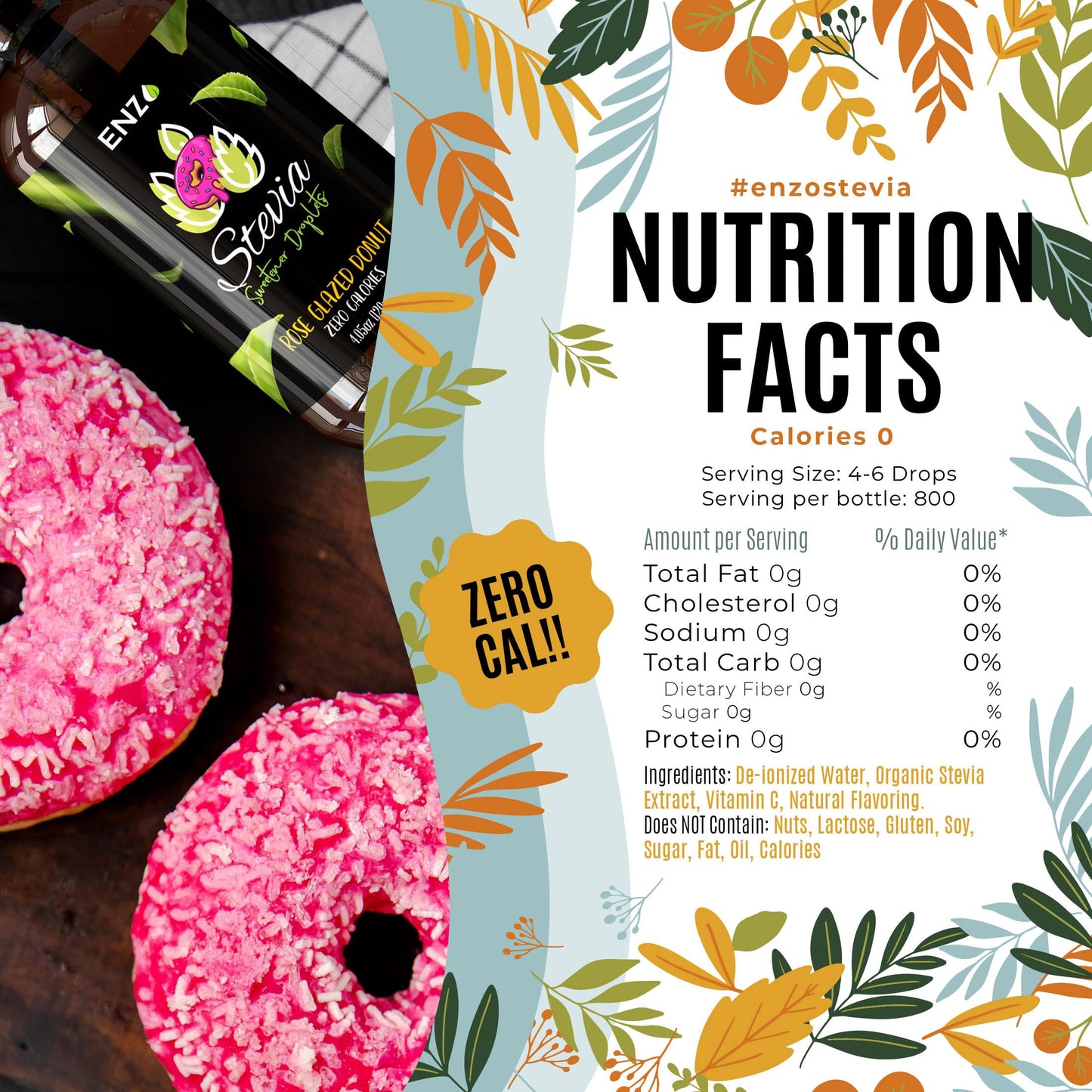 Rose Glazed Donut (4Oz) Liquid Stevia Drops Bottle Our Zero Calories Sweetener (800 Servings) All Natural Hazelnut Flavoring Wit