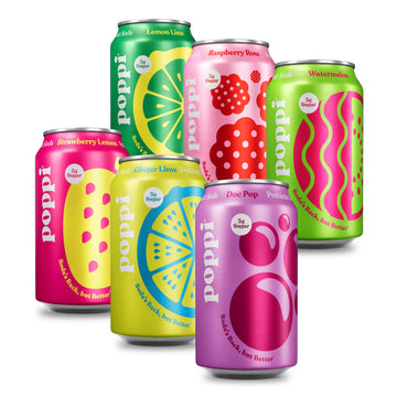 poppi Sparkling Prebiotic Soda Variety Pack, 12 Fl Oz, Pack of 12, Apple Cider Vinegar and Fruit Juice