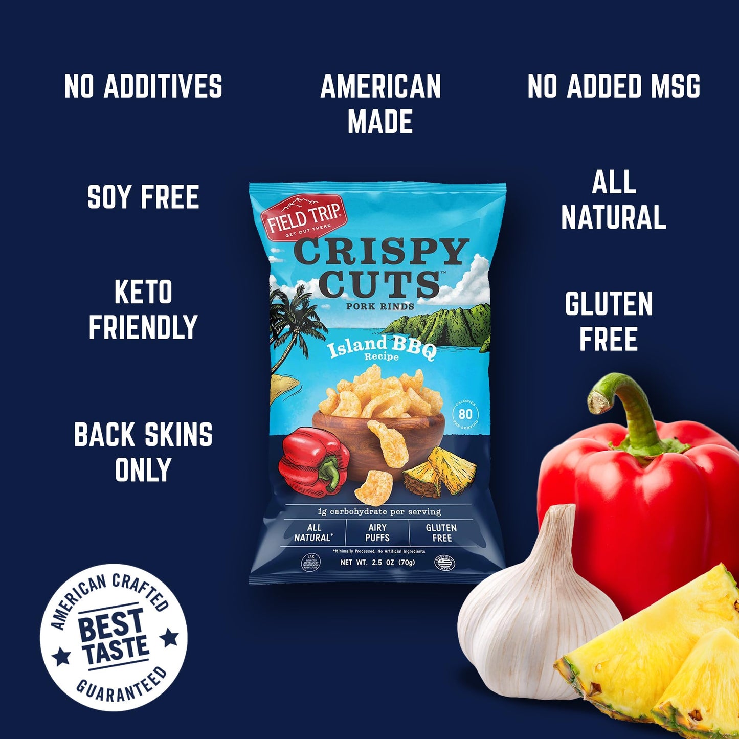 Field Trip Gluten Free Pork Rinds, Paleo And Keto Friendly Airy Puffs, Crunchy High Protein Snacks, Low Carb Snack From Back Pork Skins, 2.5Oz Bag, 4 Pack, Island Bbq, Holiday & Christmas Gift Item