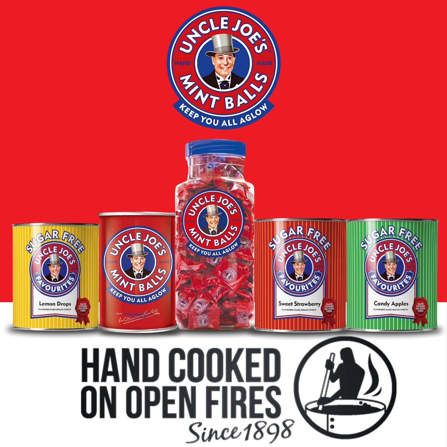 Uncle Joes Sugar Free Mint Balls | British Hard Candy Tins | Hand Cooked on Open Fires | Gluten-Free & Vegan | Individually Wra