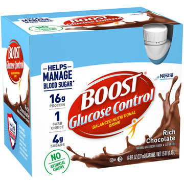 Boost Glucose Control Balanced Nutritional Drink, Rich Chocolate, Helps Manage Blood Sugar with No Artificial Colors, 8 FL OZ Re