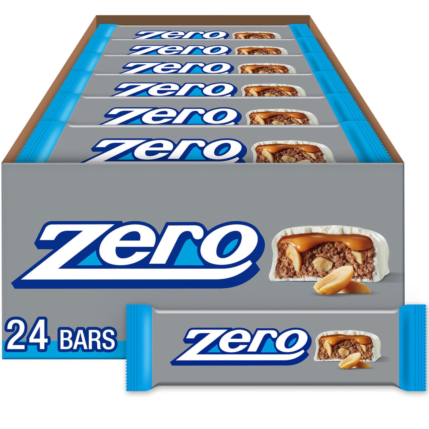 Zero White Fudge, Caramel, Peanut And Almond Nougat Candy Bar, 1.85 Oz (24 Count)