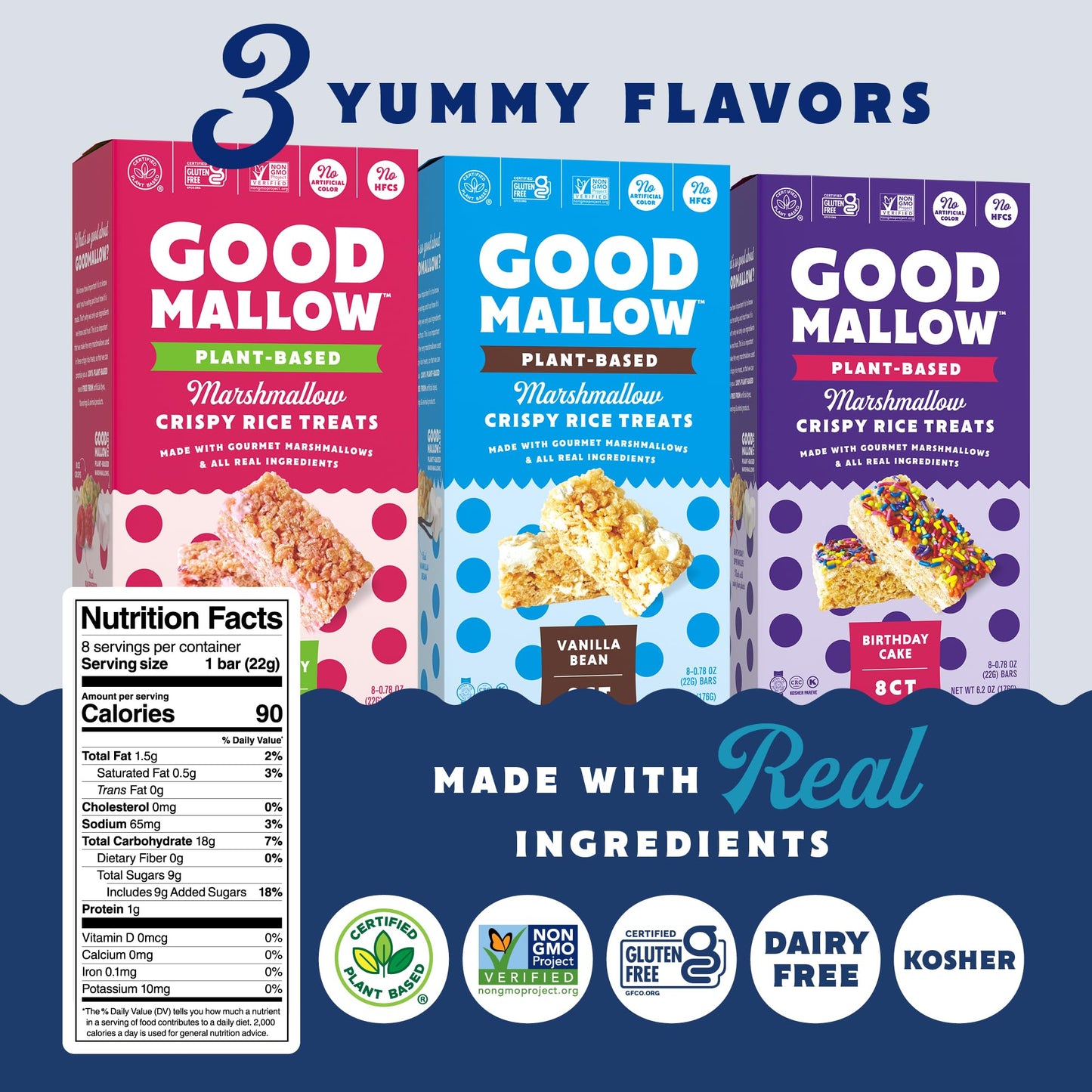 GoodMallow Vegan Rice Crispy  Individually Wrapped Box of 6  Kosher Vegan Snacks  Gluten Free Dairy Free Snacks for Kids & mature-themeds - Healthy Sweets Made with Gourmet Marshmallows (Birthday Cake)