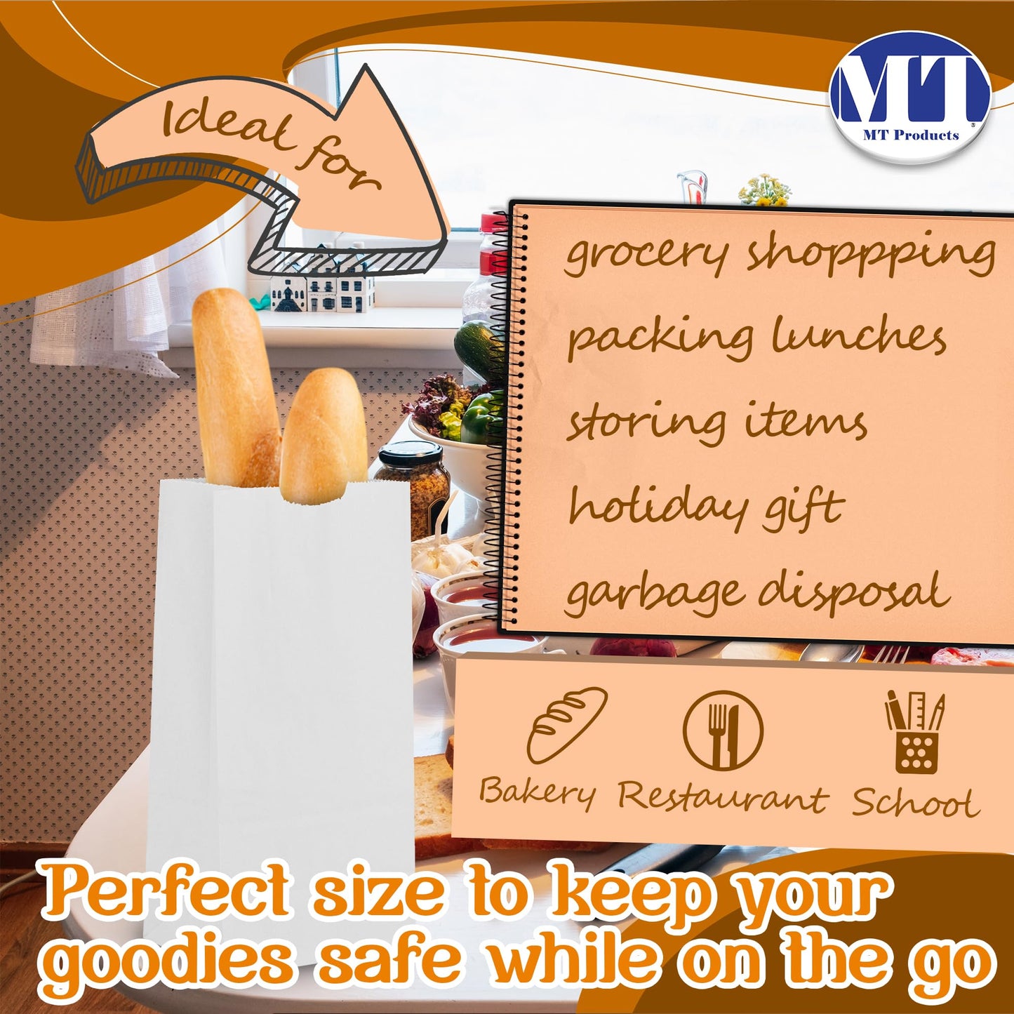 Mt Product White Paper Bags - 8 Lbs. Capacity, Multipurpose Grocery Bags - Disposable Paper Lunch Bags Perfect For Shopping, Sto