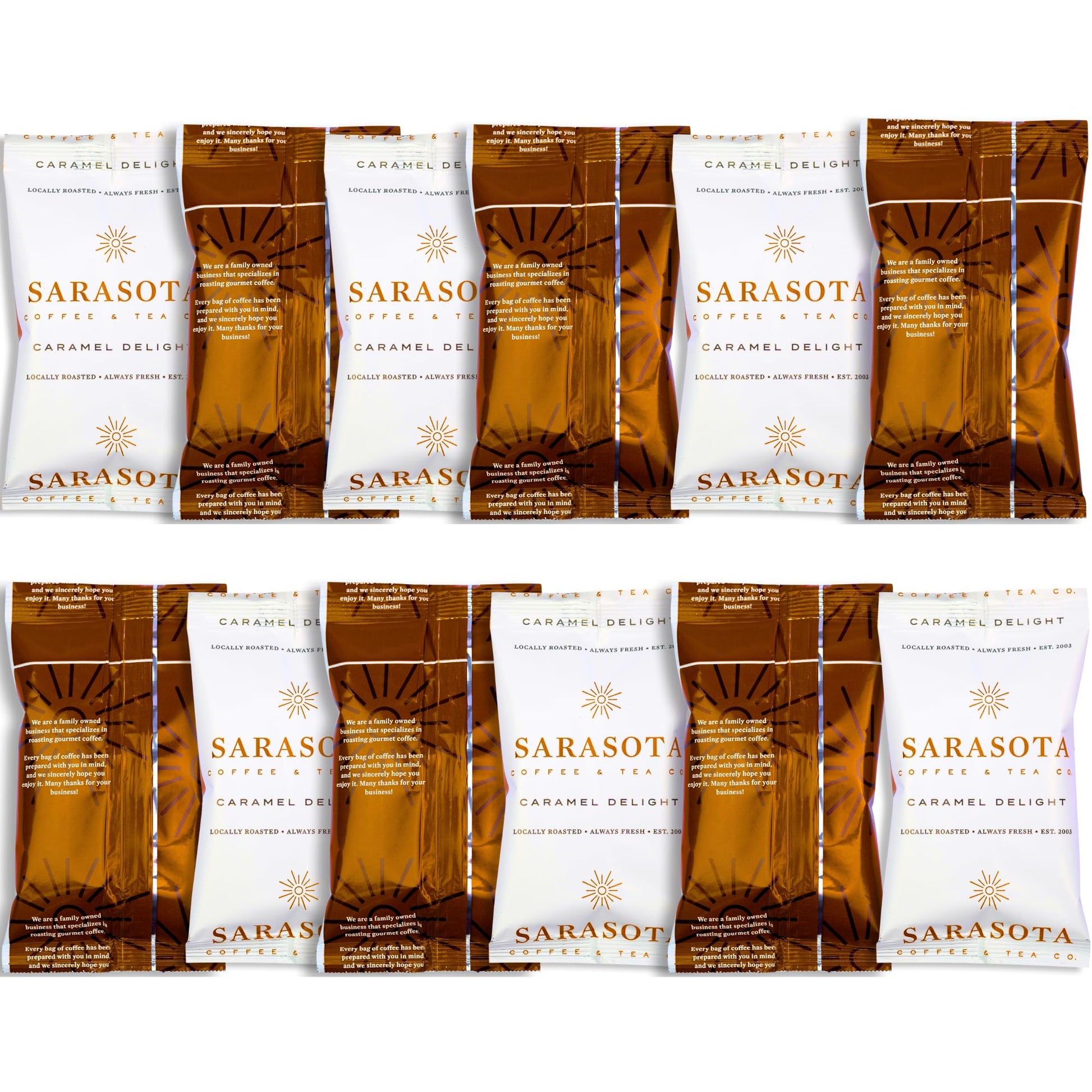 SARASOTA COFFEE & TEA CO. Gourmet Medium Roast Coffee Ground Packets, Salted Caramel, 2 Ounce Bags, Pack of 12
