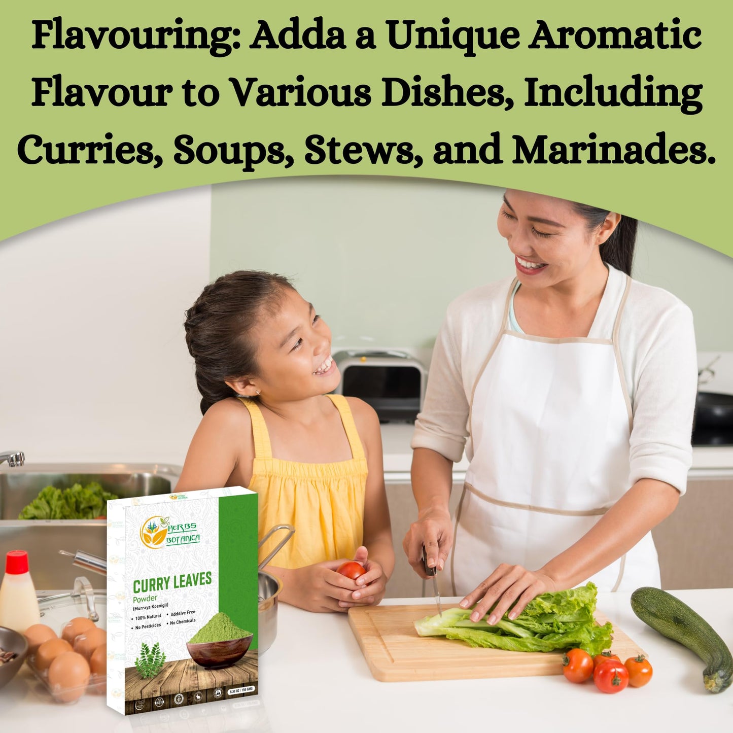 Herbs Botanica Curry Leaf Powder 5.3 oz - 100% Natural, Promotes Hair Growth, Thicker Hair, No Chemicals