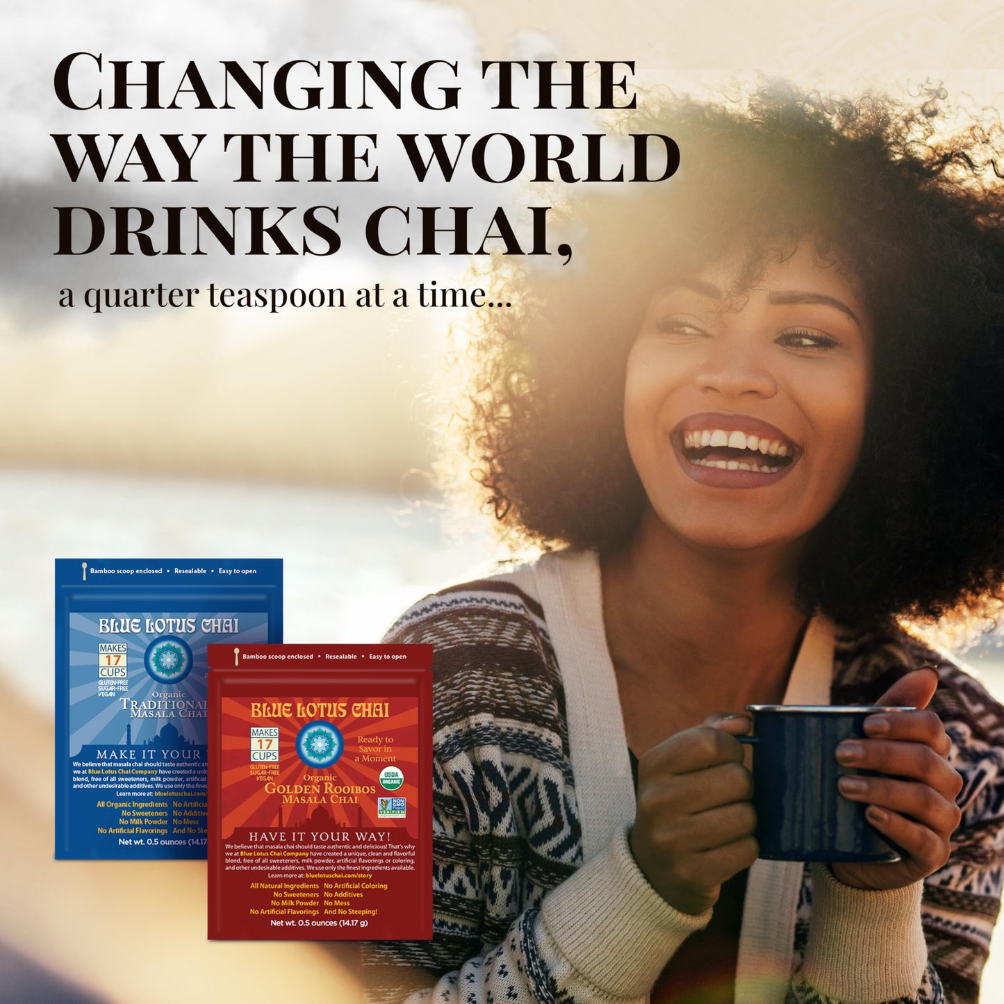 Blue Lotus Chai - Golden Rooibos Flavor Masala Chai - Makes 17 Cups - 0.5 Ounce Masala Spiced Chai Powder With Organic Spices -