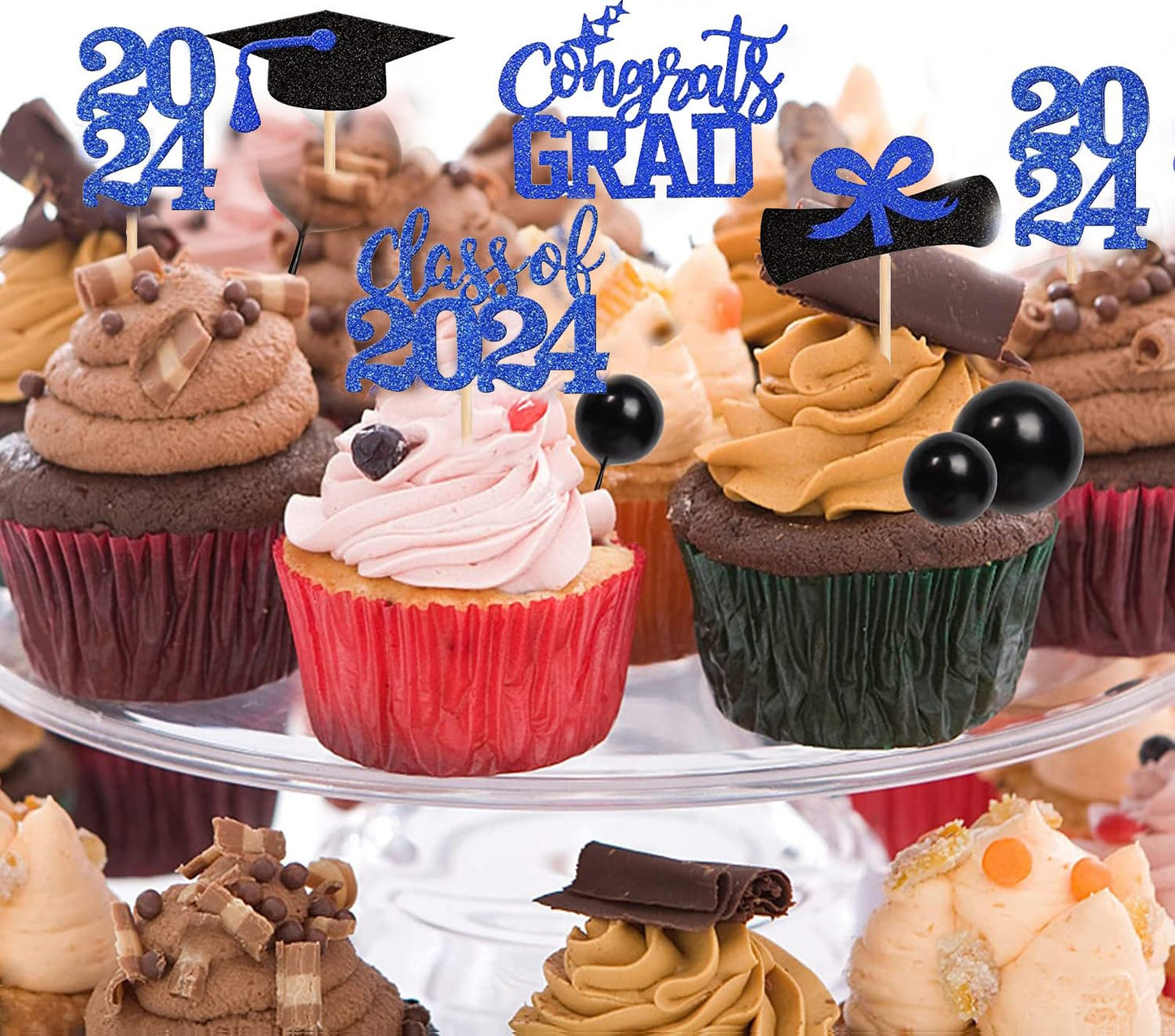 40 Pieces 2024Graduation Theme Paper Cupcake Decoration Flash Grade 2024Graduation Hat Certificate Paper Cupcake Selection 2024