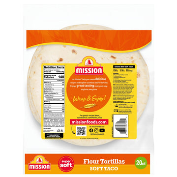 Mission Soft Taco Flour Tortillas, Small Size, 20 Count, Trans Fat Free
