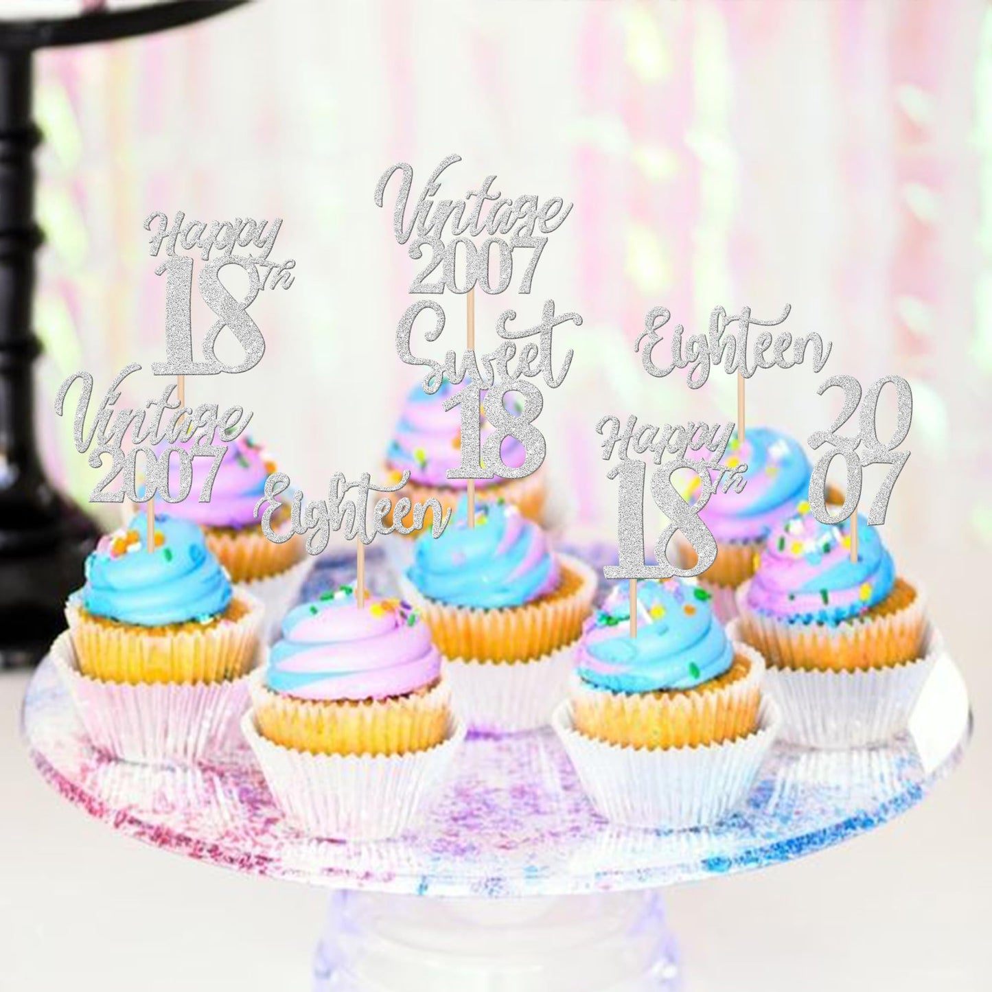 30Pcs Happy 18Th Birthday Cupcake Toppers Cheers To 18 Vintage 2007 Cupcake Picks Sweet 18 Eighteen 18Th Birthday Decorations Fo