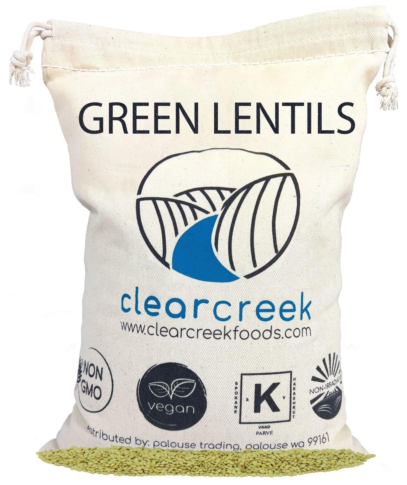 Grown In Montana Green Lentils | 4 Lb Linen Drawstring Bag | Non-Gmo | Kosher | Vegan | Non-Irradiated