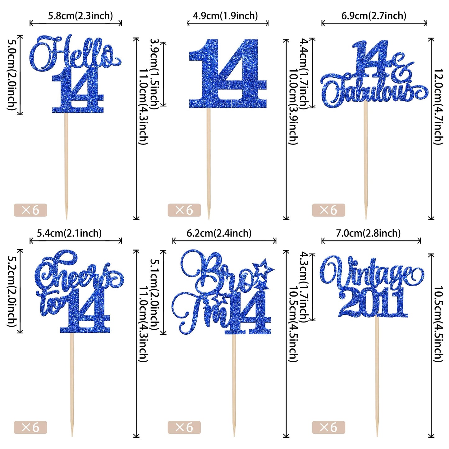 Rssta i 14th Birthday Cupcake Toppers, 24 Pack, Vintage 2011 Design, Blue
