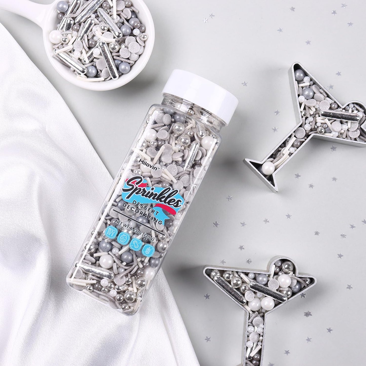 Silver Sprinkles For Cake Decorating, Silver Rob Sprinkles, Silver Pearl Sprinkles, Jimmy Sprinkles, Perfect For Cupcakes, Macar