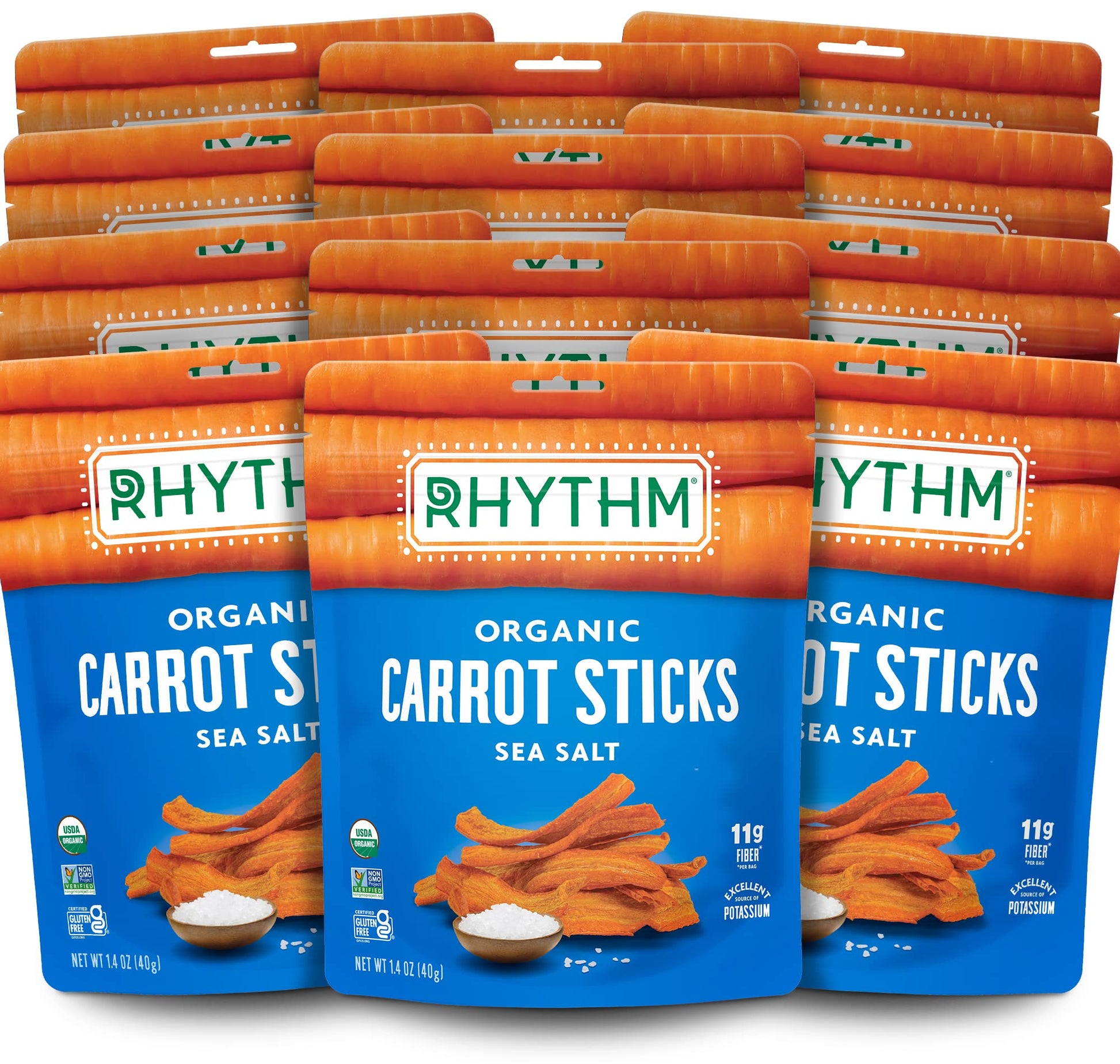 Rhythm Superfoods Crunchy Carrot Sticks, Salted, Usda Certified Organic, Vegan Friendly, Gluten-Free Superfood Snacks, Non-Gmo, 
