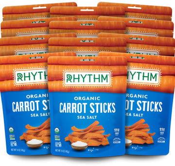 Rhythm Superfoods Crunchy Carrot Sticks, Salted, Usda Certified Organic, Vegan Friendly, Gluten-Free Superfood Snacks, Non-Gmo, 