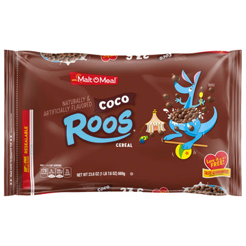 Malt-O-Meal Coco Roos Breakfast Cereal, Crunchy Chocolate Puff Cereal, Large Cereal for Family, 23.6 OZ Resealable Cereal Bag