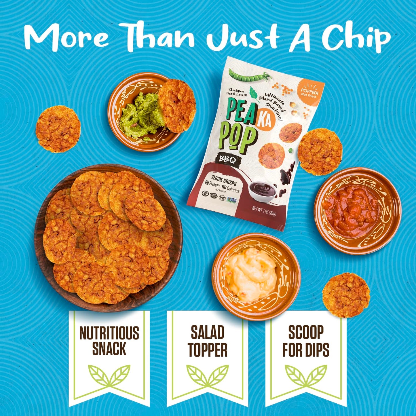 Peakapop Veggie Chips - Plant-Based, Healthy Veggie Crisps With Pea, Lentil & Chickpea Protein - Gluten-Free, Popped Chips - Sna