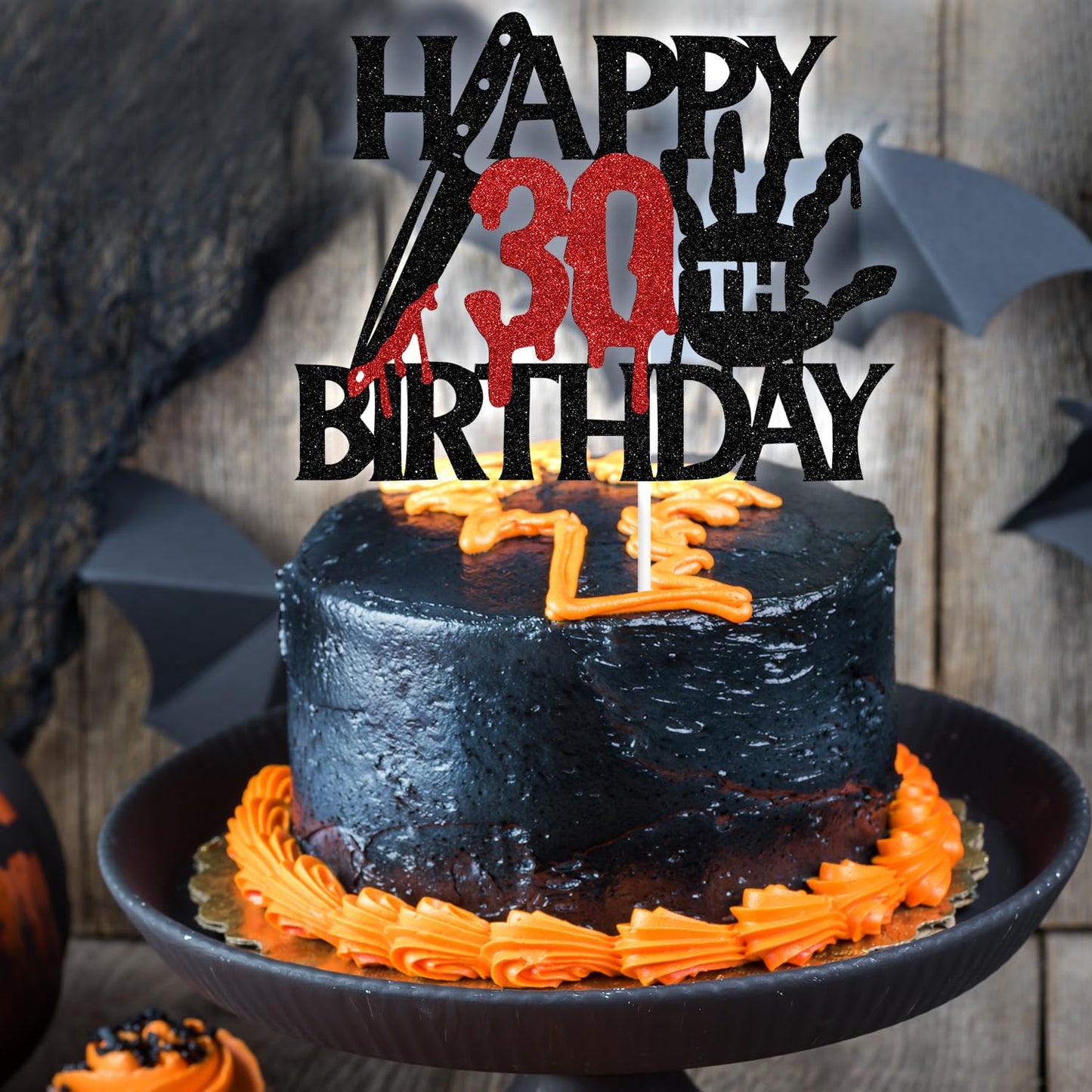 Black Glitter Killer Happy 30Th Birthday Cake Topper, Halloween Zombie Vampire Bloody Friday Birthday D  Cor, Halloween Horror T