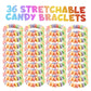 Candy Bracelets Individually Wrapped - 2.5 Inch Novelty Candy Jewelry For Kids Bracelets, Stretchable, Edible, Colorful Fruit Fl