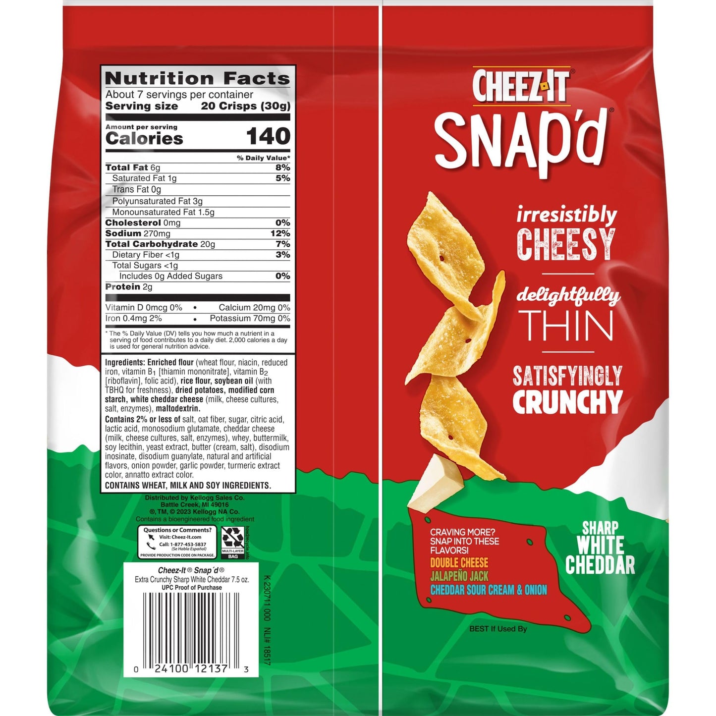 Cheez-It Snap'D Cheese Cracker Chips, Thin Crisps, Extra Crunchy, Sharp White Cheddar (6 Bags)