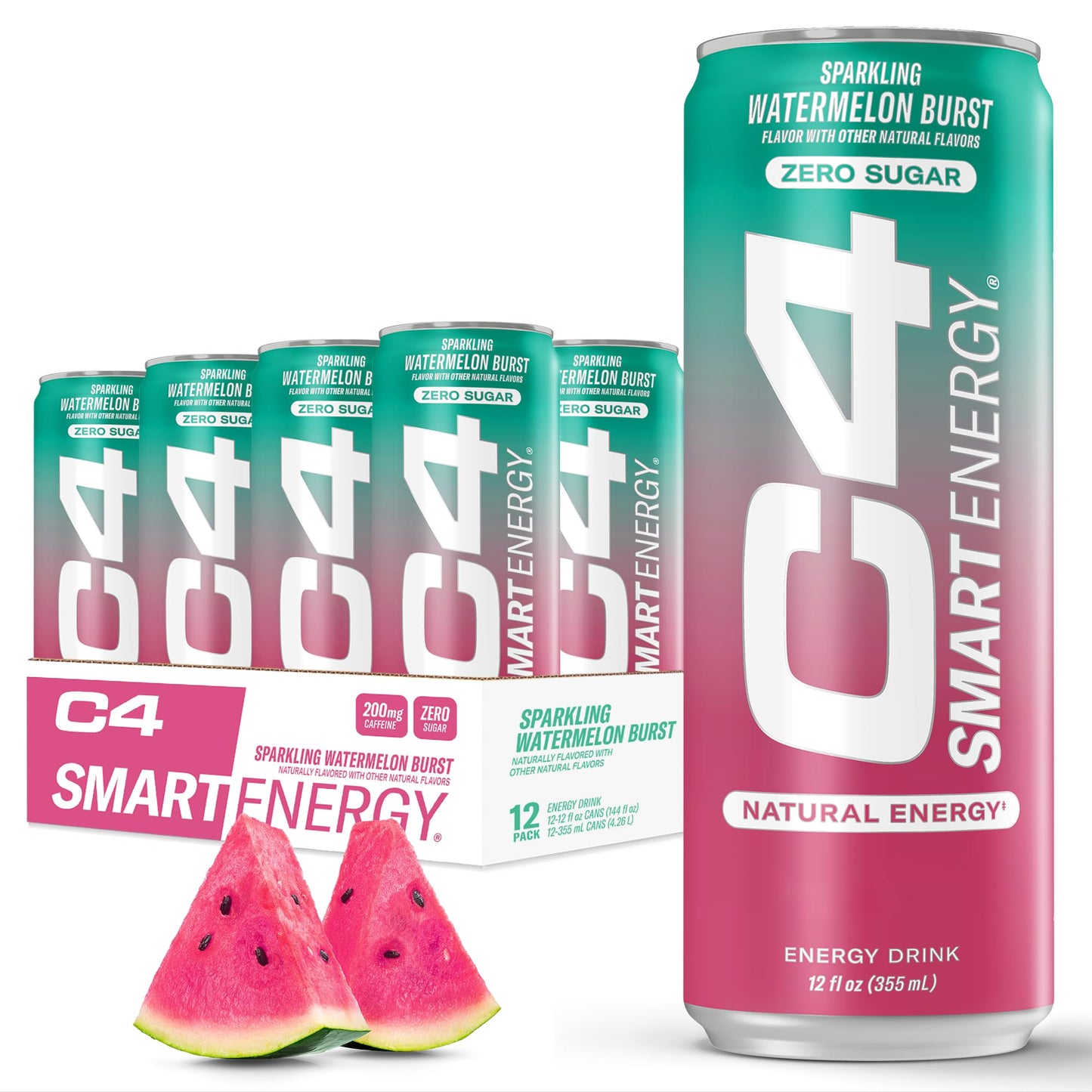 Cellucor C4 Smart Energy Drink, Sugar Free, Watermelon Burst, Performance Fuel & Nootropic Booster, 12 Fl Oz, Pack of 12