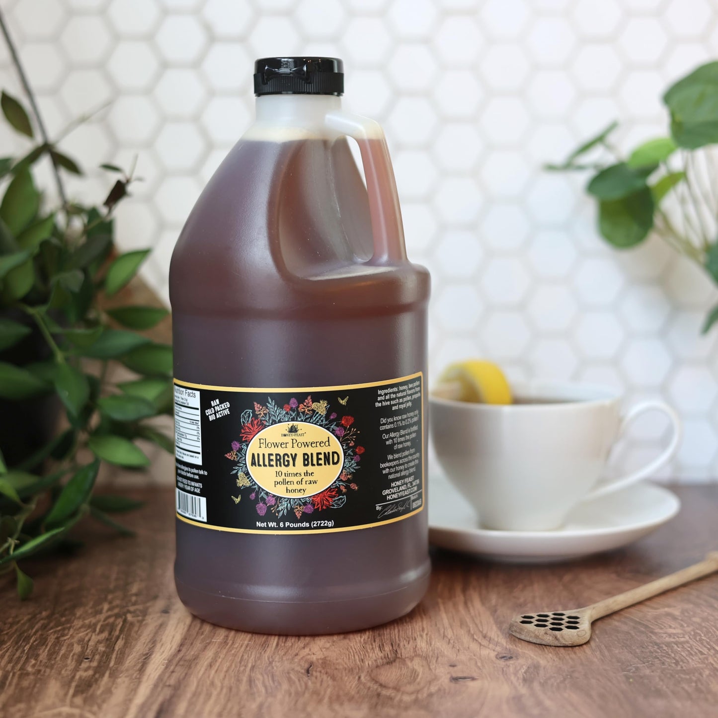 Honey Feast Raw & Unfiltered Allergy Blend Honey, High Pollen Content, 6lb (96 Ounce)