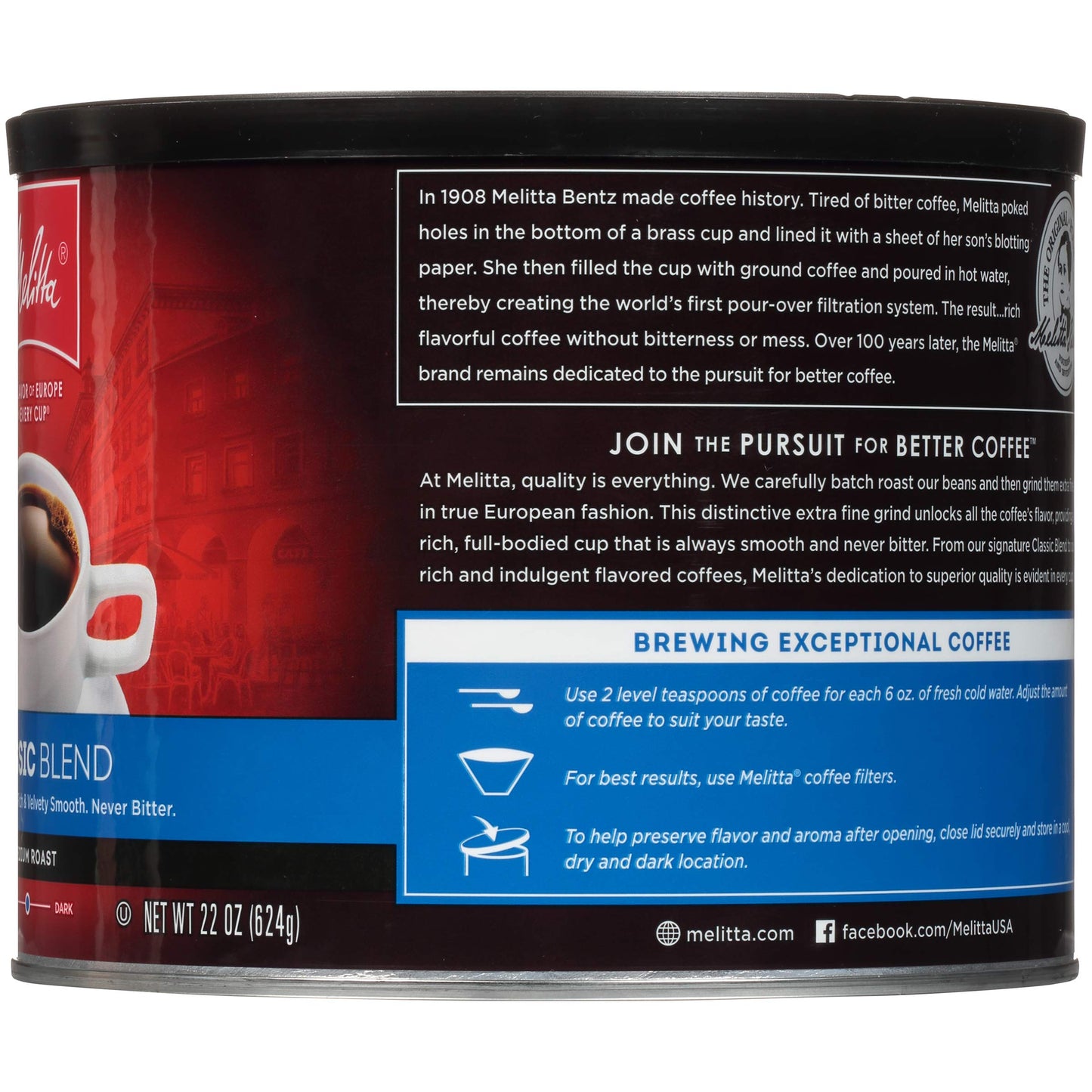 Melitta Classic Blend Coffee, Medium Roast, Extra Fine Grind, 22 Ounce Can (Pack Of 6)