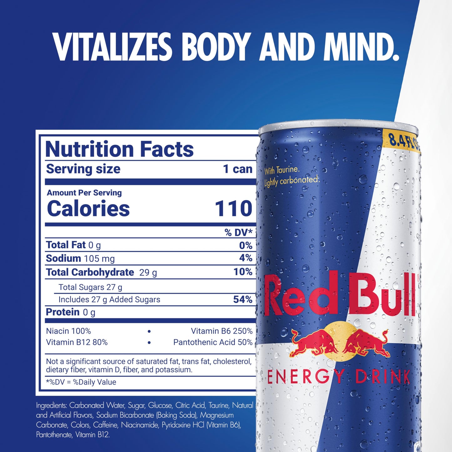 Red Bull Energy Drink, 8.4 Fl Oz, 24 Cans, 80mg Caffeine, Taurine & B Vitamins, Model RB1718