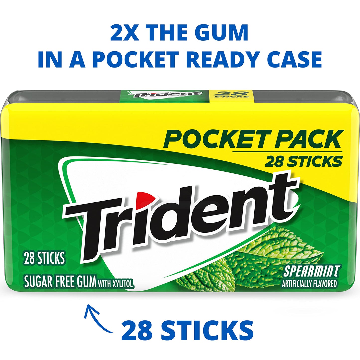 Trident Spearmint Sugar-Free Chewing Gum, 28 Pieces per Pack, 6 Pocket Packs, Green