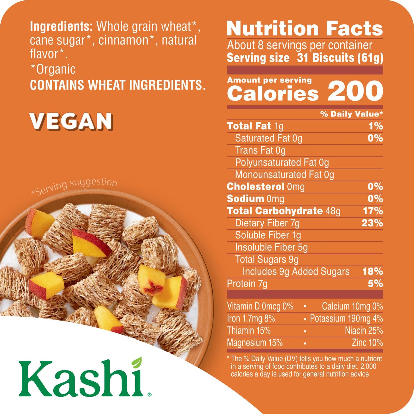 Kashi Breakfast Cereal  Organic  Whole Grain  Cinnamon Harvest  18oz Box (1 Box)