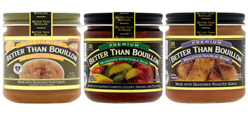 Better Than Bouillon Brand Vegeterian Varirty Pack with 1 No Chicken Base, 1 Roasted Vegetable Base and 1 Garlic Base, 8 Ounce J