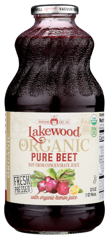 Lakewood Organic Pure Beet Juice, Gluten Free, Non GMO, Preservative Free, 32 Fluid Ounce (Pack of 6)