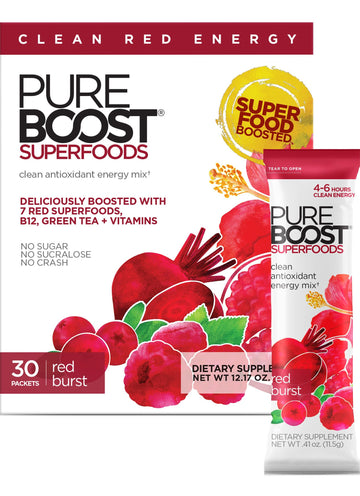 Pureboost Superfoods Clean Energy Booster Drink Mix, Sugar-Free, 30 Count, 12.17 Ounce, Red Burst Flavor