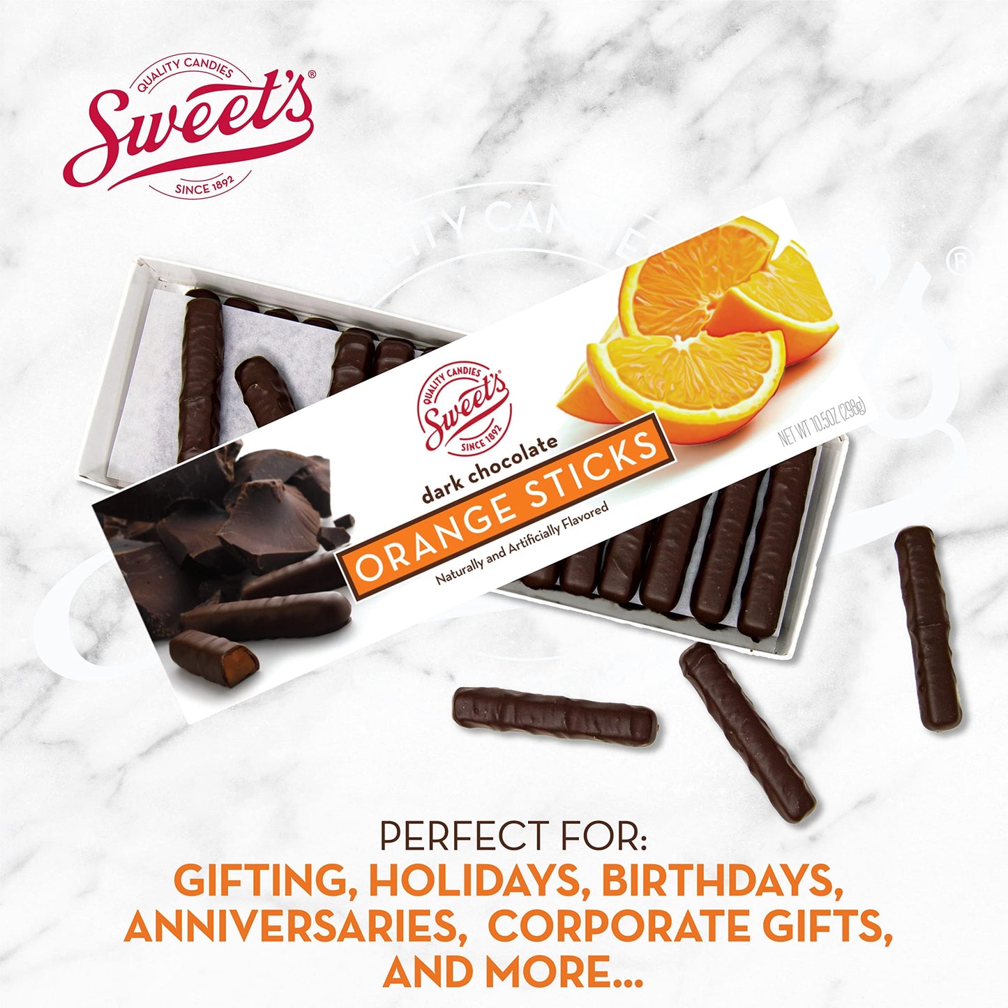 Sweet Candy Company Dark Chocolate Fruit Flavored Sticks - Gourmet Chocolate Covered Sticks, Orange, Blueberry, Cherry, Gift Ide