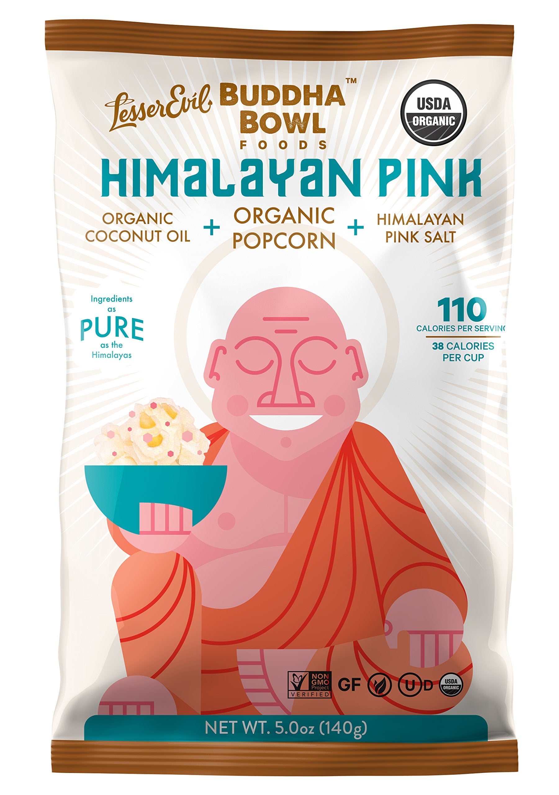 Lesser Evil Organic Himalayan Pink Salt Popcorn, Non-GMO, 4.6 oz (Pack of 12), Pink