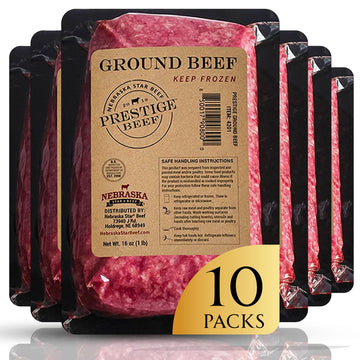 Nebraska Star Beef Angus Ground Beef, 80/20, Frozen Hamburger Patties, 10 x 1lb Packages