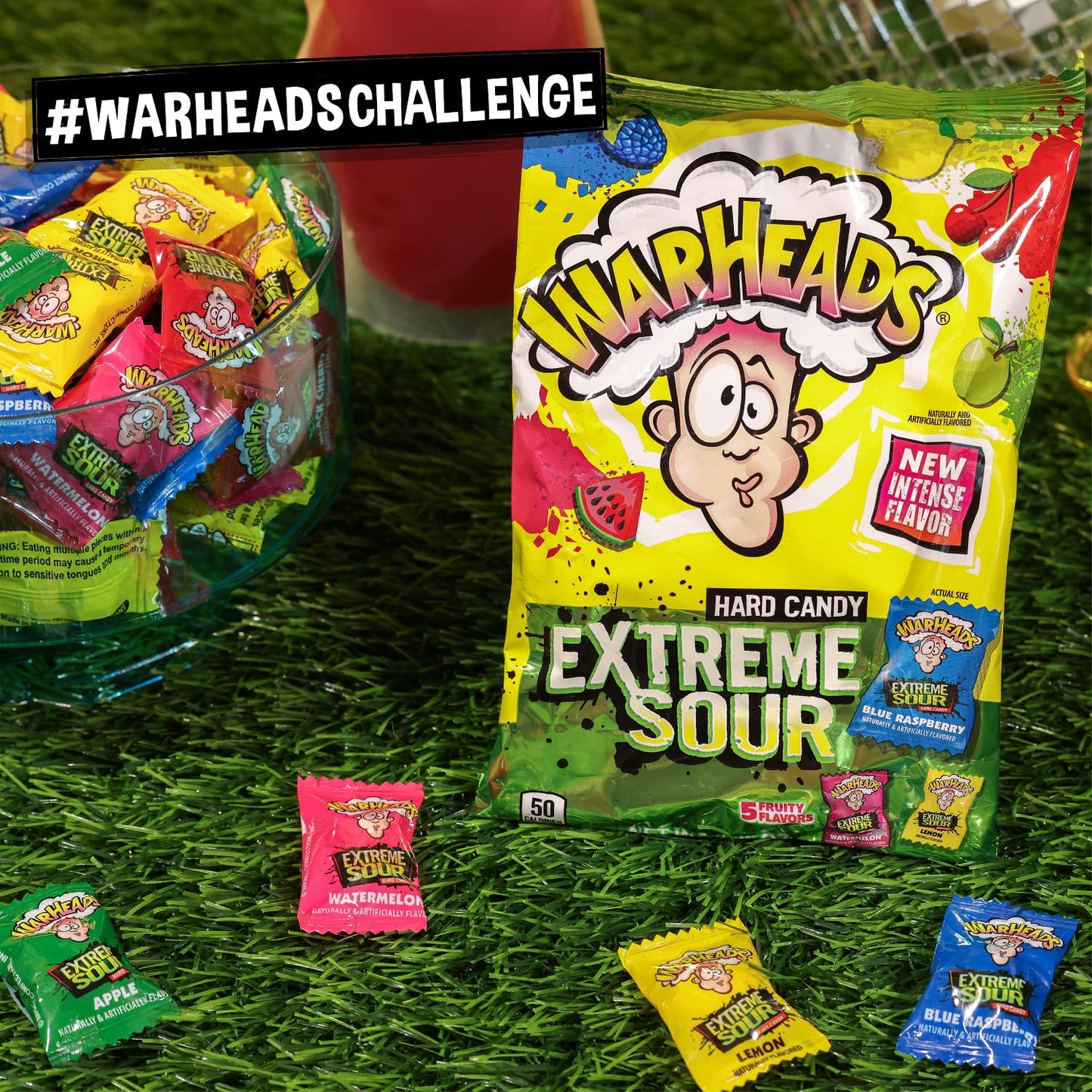 Warheads Extreme Sour Hard Candy Assorted Flavors 2 oz Bags 3 Pack - Sour Apple, Black Cherry, Blue Raspberry, Lemon, Watermelon