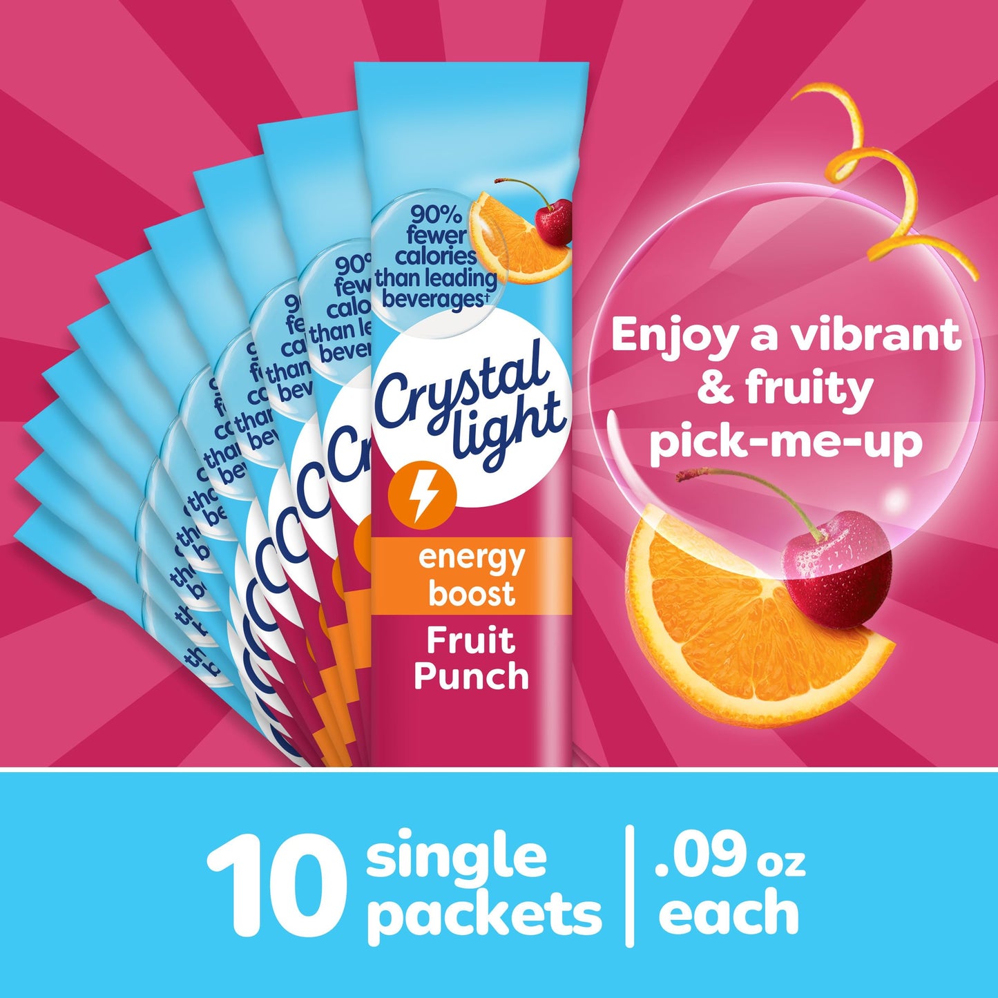 Crystal Light Energy Boost Drink Mix, Fruit Punch, 10 On-the-Go Packets, 0.9 Ounce