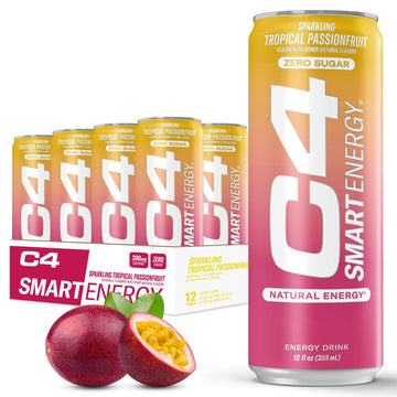 Cellucor C4 Smart Energy Drink - Sugar Free Nootropic, Tropical Passionfruit, 12 Fl Oz (Pack of 12), Model 7070019